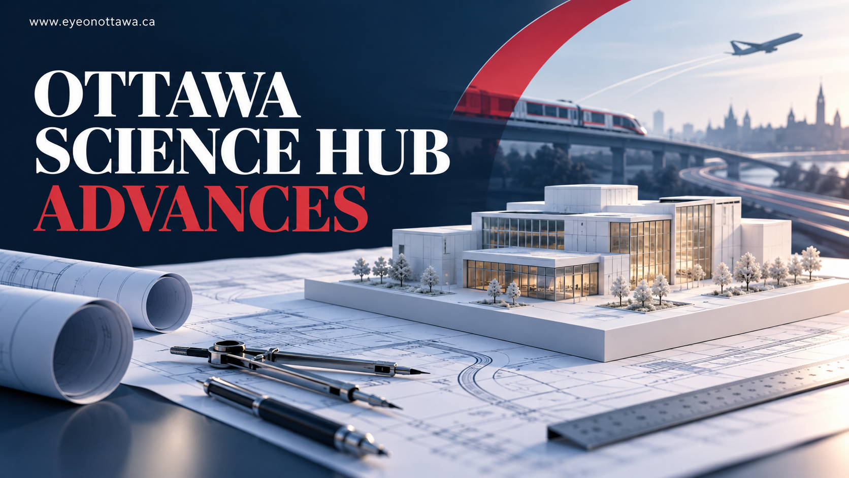Conceptual architectural model, blueprints and transportation imagery, not a rendering of the actual facility.